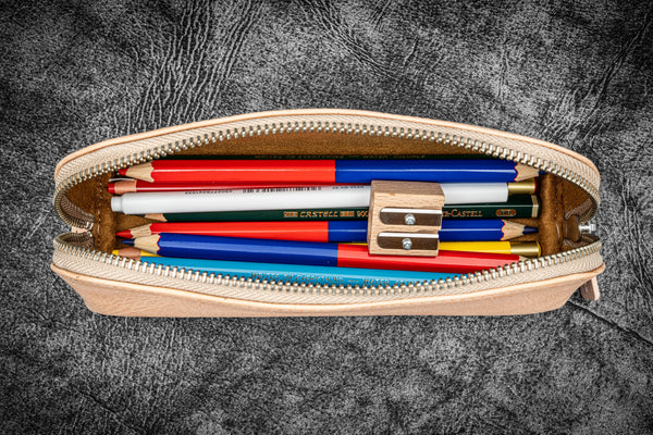 XLarge Zippered Leather Pencil Case - Natural - Galen Leather