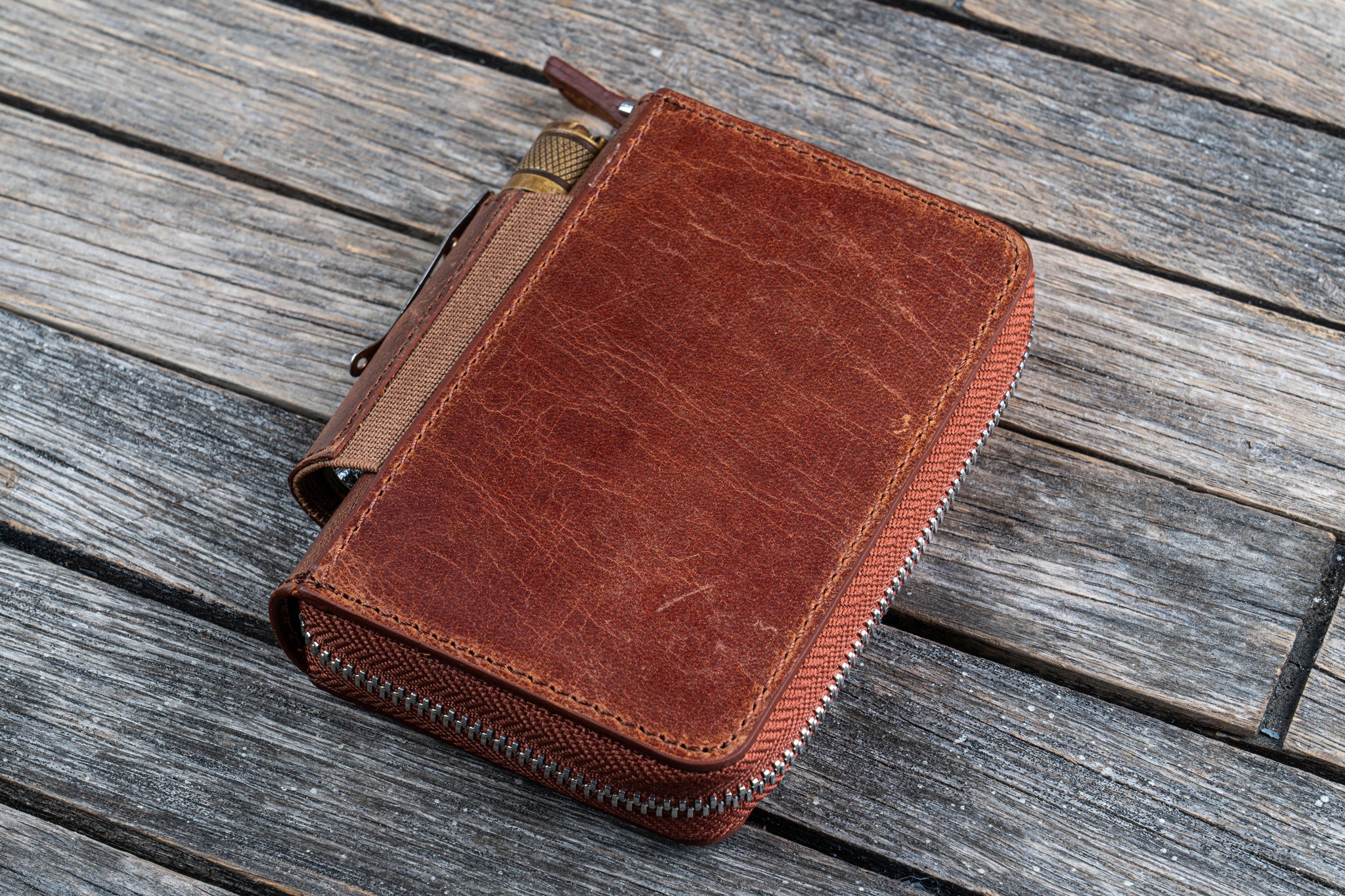 Red Slim Wallet - Handmade from Leaf Leather, Minimalist Style