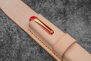 Leather Flap Pen Case - For Oversized Pens & Namiki Emperor - Undyed Leather-