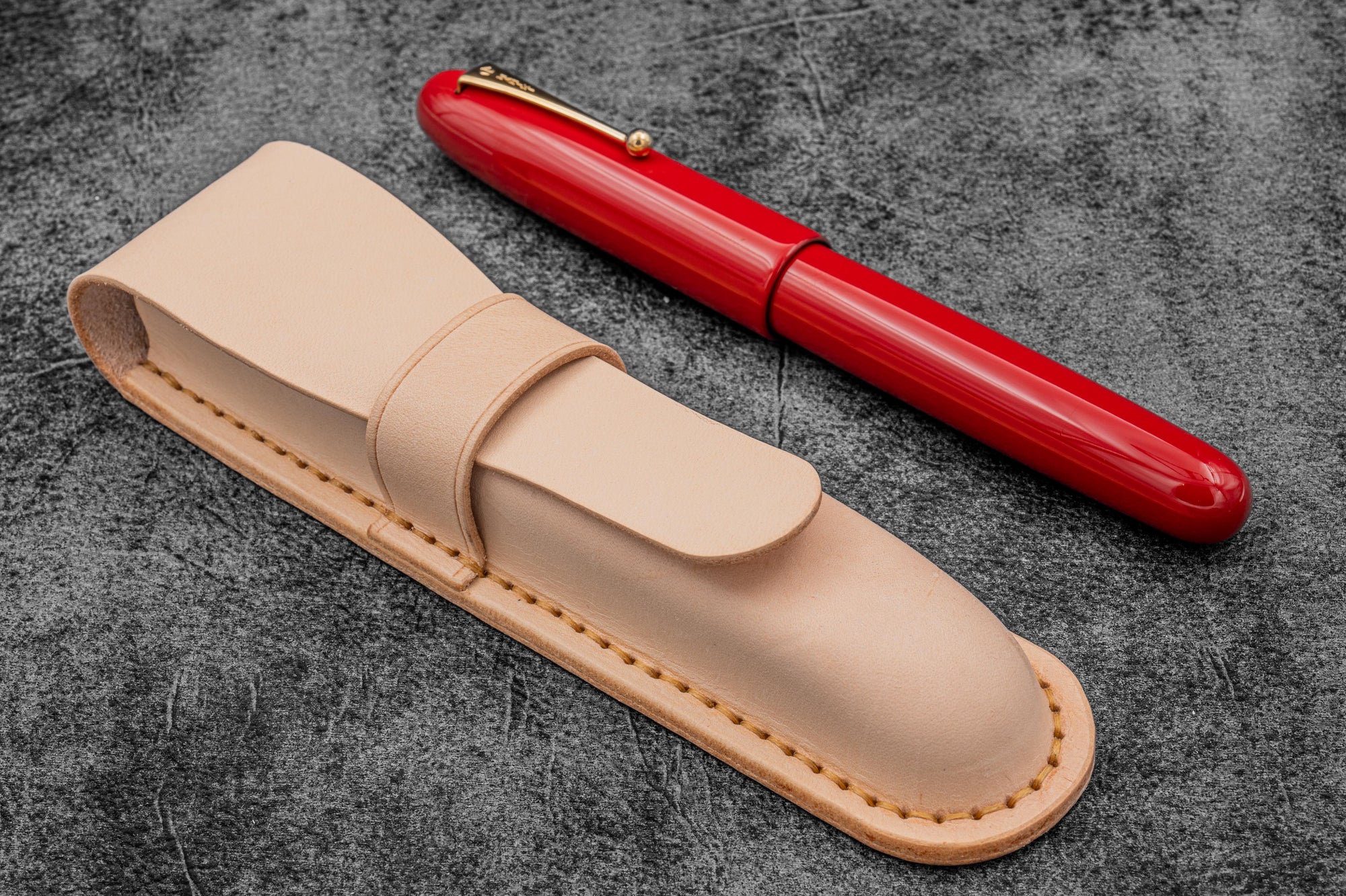Leather Flap Pen Case - For Oversized Pens & Namiki Emperor - Undyed Leather-