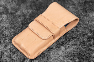 Leather Flap Pen Case for Three Pens - Undyed Leather