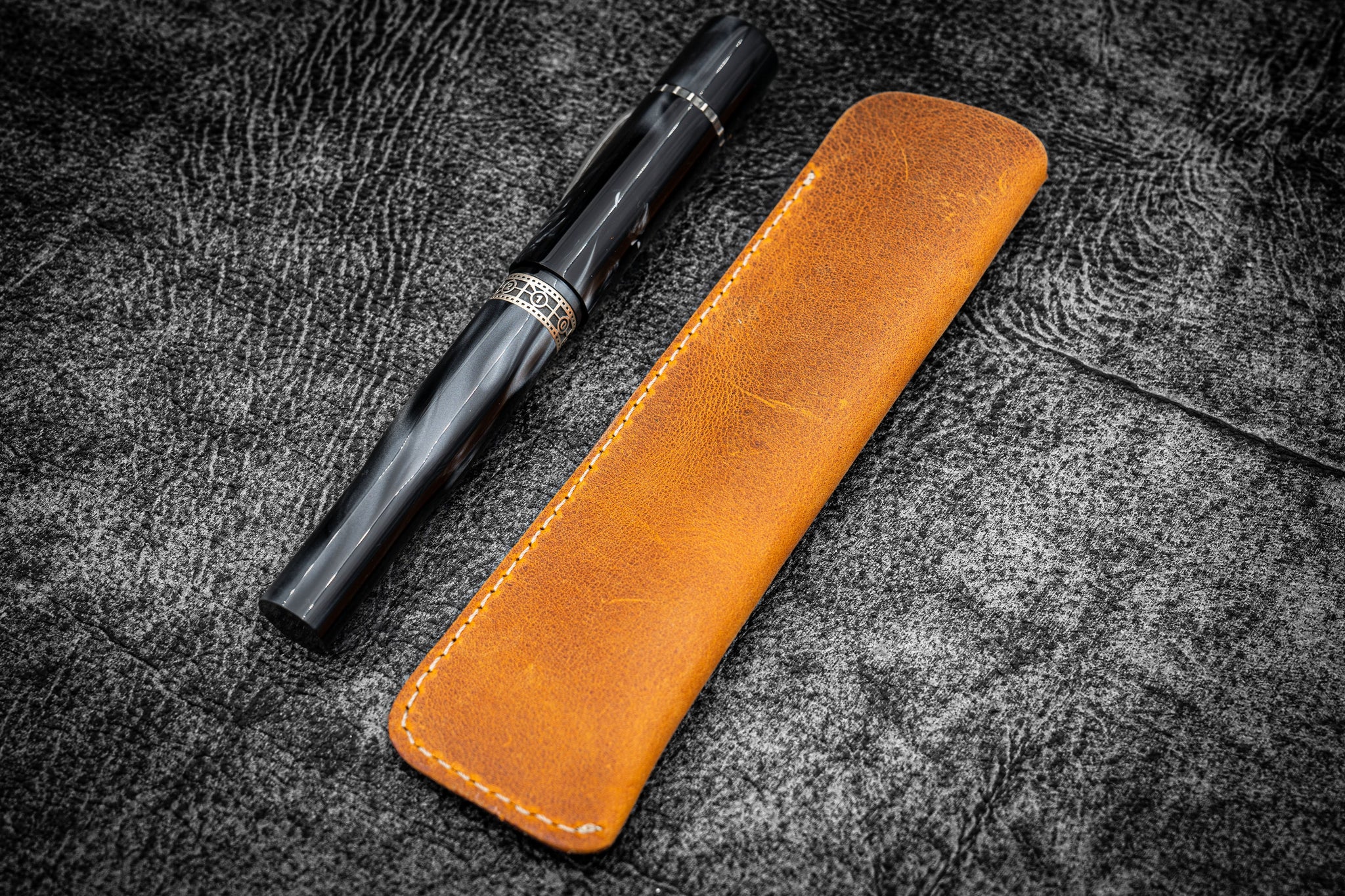 Leather Pen Case - Handmade Pen Protective Sleeve Cover (Black