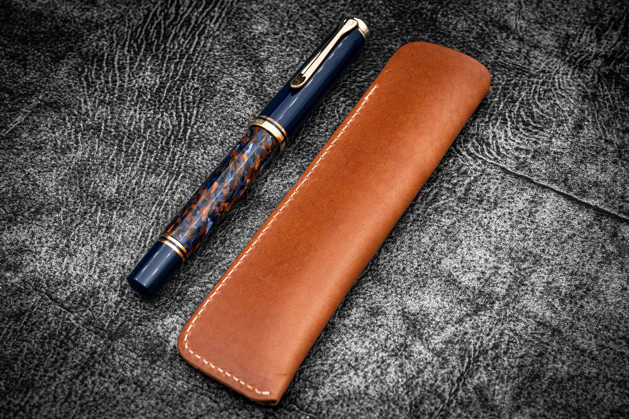 Leather Double Fountain Pen Case/Pen Sleeve - Natural - Galen Leather