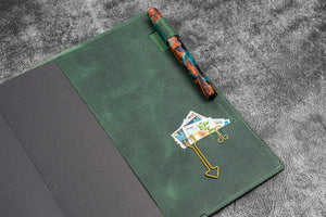 Leather Slim B5 Notebook / Planner Cover - Crazy Horse Forest Green