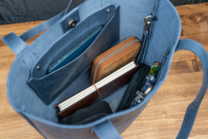 Leather Tote Bag - Crazy Horse Navy Blue