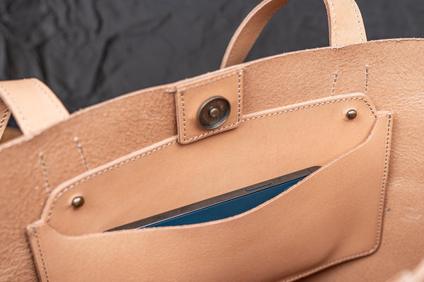 Handmade Undyed Leather Tote Bag - Galen Leather