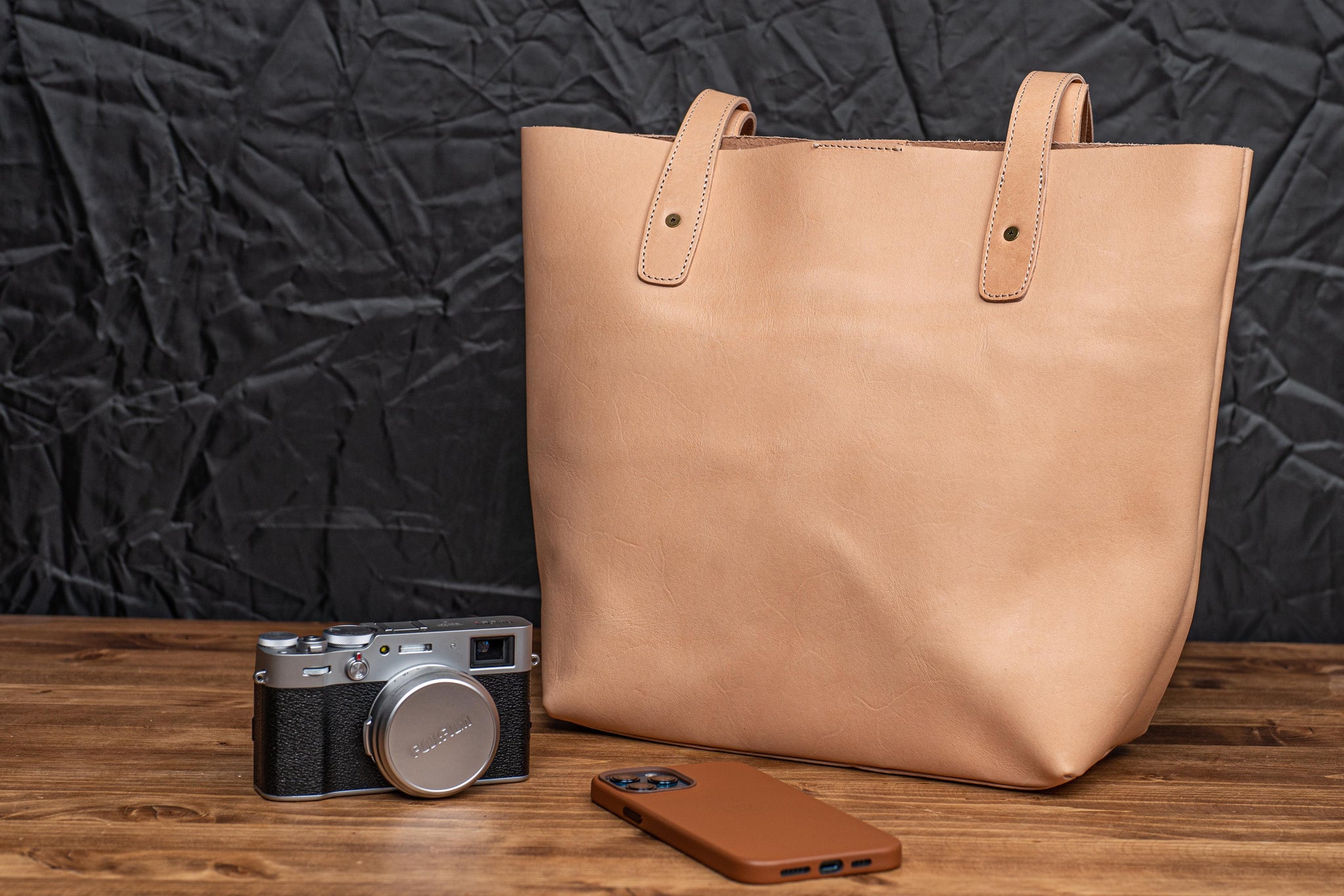 Brown Full Grain Leather Big Shopper Bag Retro Tote Purse