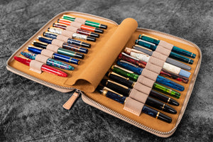 Leather Zippered 20 Slots Pen Case - Undyed Leather