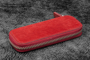 Leather Zippered Double Pen Case for Kaweco - Pocket Pen - Carmine Red-