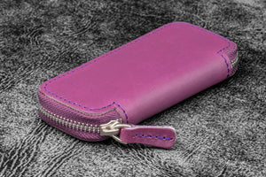 Leather Zippered Double Pen Case for Kaweco - Pocket Pen - Purple-