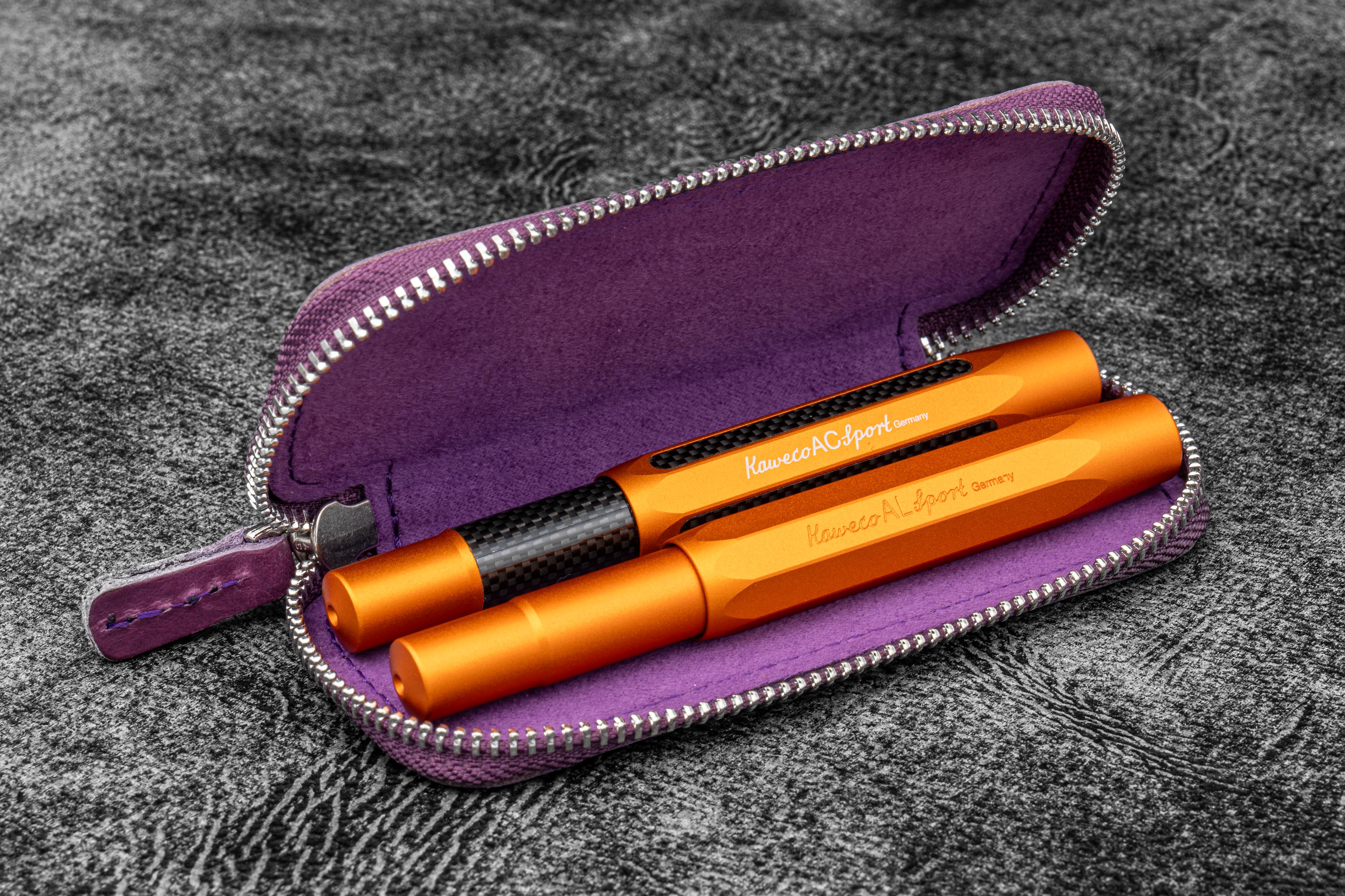 Handmade Purple Leather Zippered Double Pen Case for Kaweco Pens ...