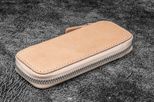 Leather Zippered Double Pen Case for Kaweco - Pocket Pen - Undyed Leather-