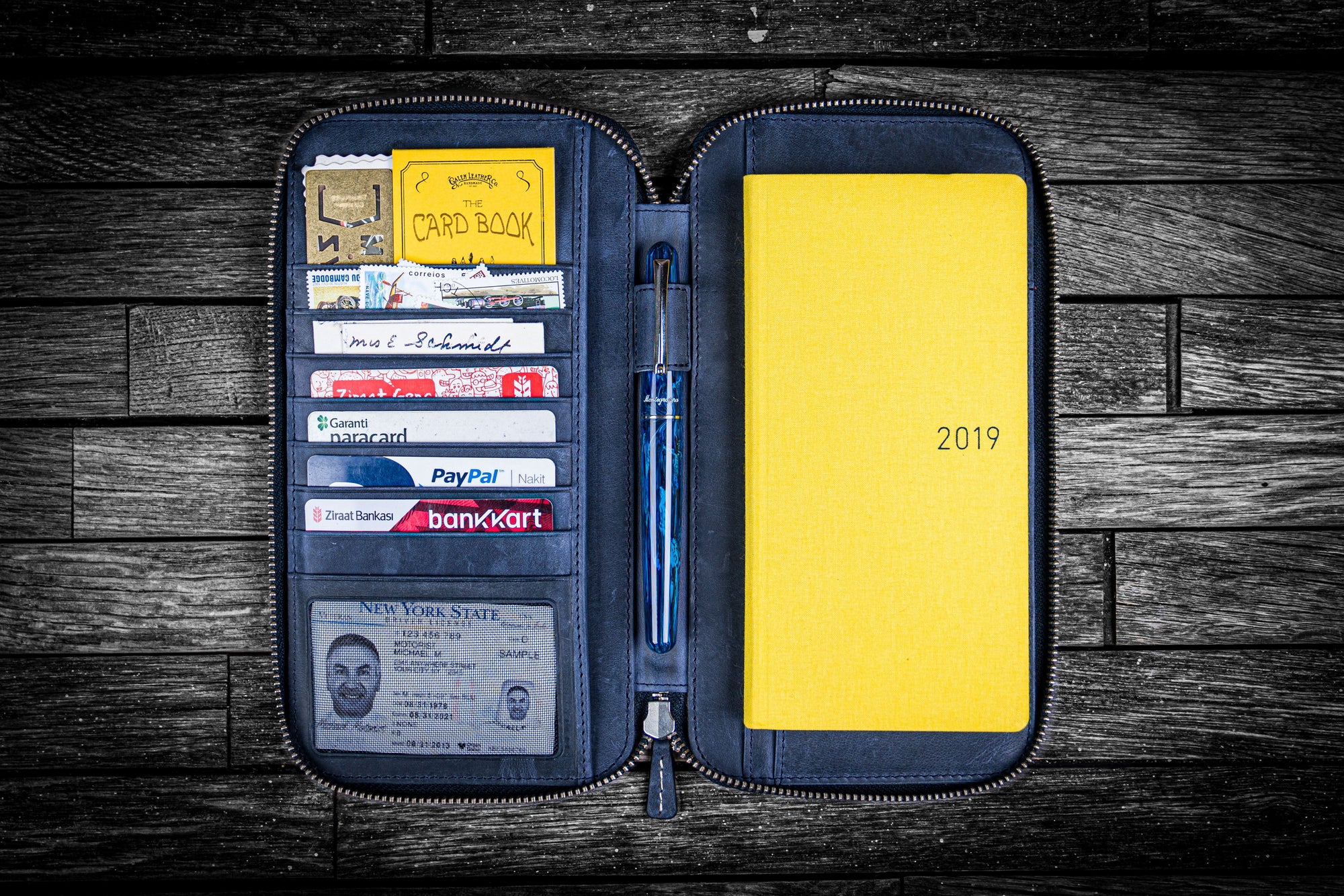 Leather Zippered Hobonichi Weeks Mega Cover - Crazy Horse Navy Blue