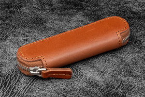 Leather Zippered Single Pen Case for Kaweco - Pocket Pen - Brown-