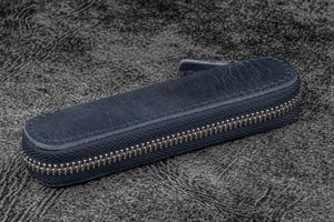 Leather Zippered Single Pen Case for Kaweco - Pocket Pen - C. H. Navy Blue-