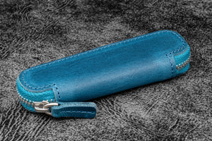 Leather Zippered Single Pen Case for Kaweco - Pocket Pen - C. H. Ocean Blue-