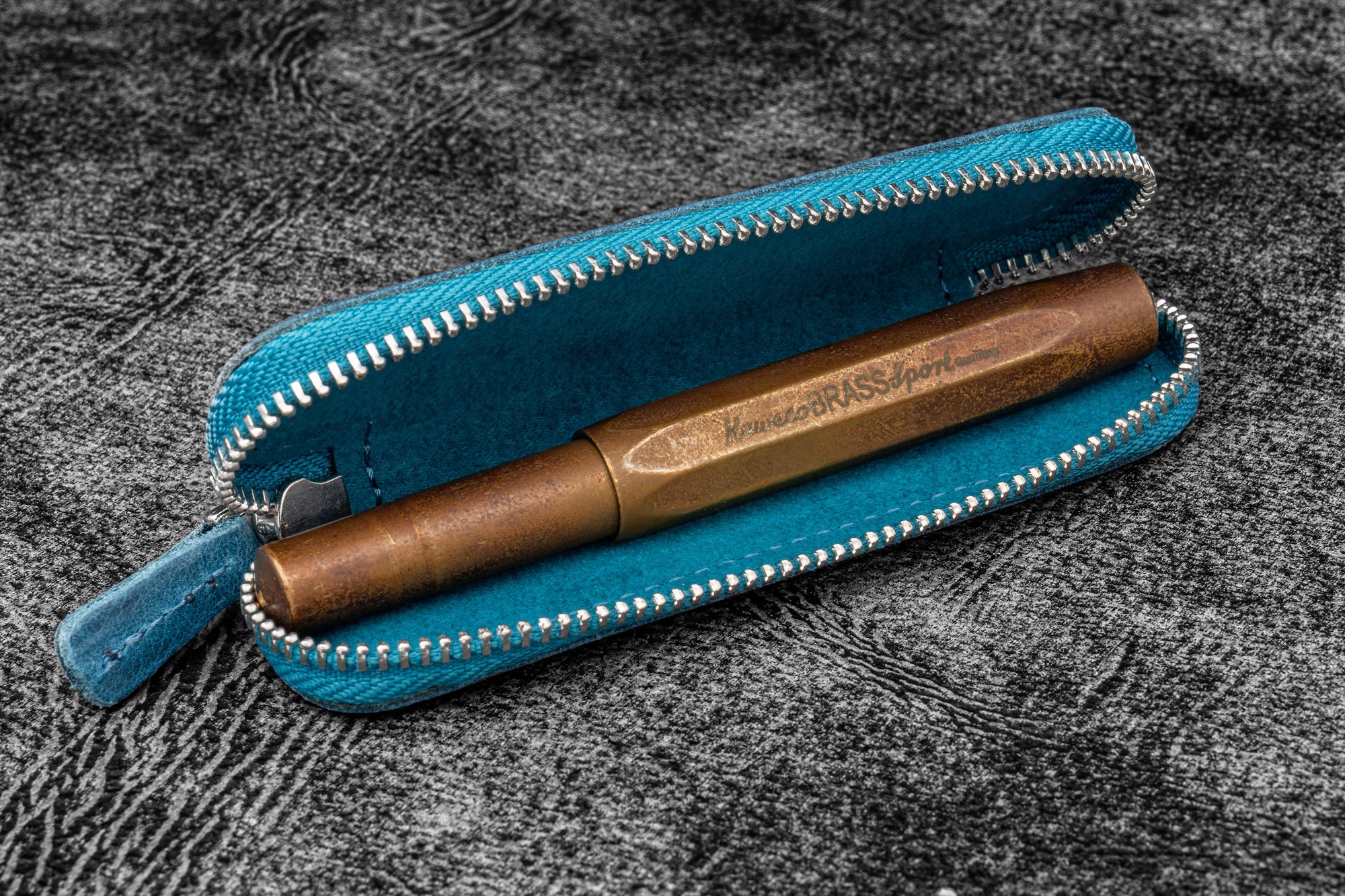 Leather Zippered Single Pen Case for Kaweco - Pocket Pen - C. H. Ocean Blue-