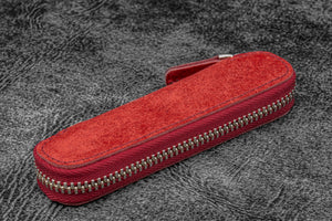 Leather Zippered Single Pen Case for Kaweco - Pocket Pen - Carmine Red-