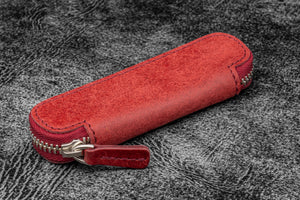 Leather Zippered Single Pen Case for Kaweco - Pocket Pen - Carmine Red-