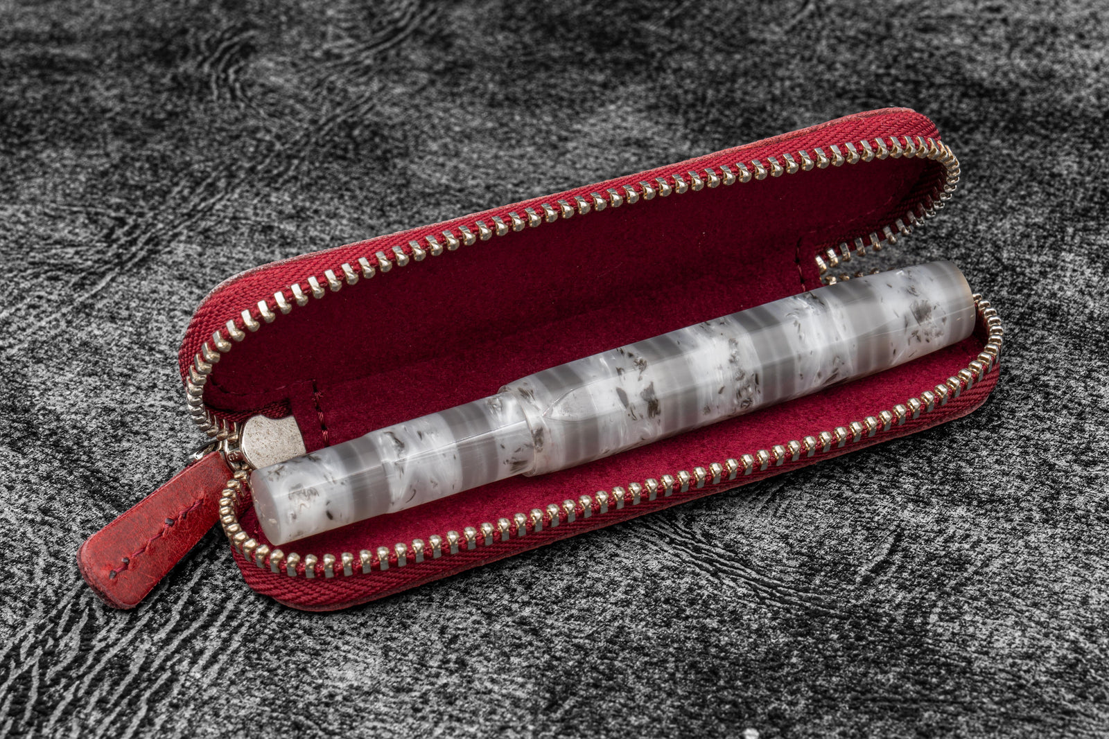 Leather Zippered Single Pen Case for Kaweco - Pocket Pen - Carmine Red-