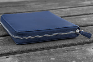 Leather Zippered 5 Slots Pen Case - Navy Blue