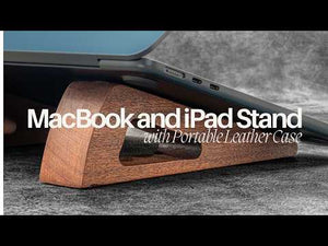 Portable Wooden Stand for MacBook & iPad  - Mahogany - with Leather Carry Sleeve