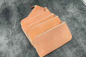 SECONDS Leather Slip-N-Zip 4 Slots Zippered Pen Pouch - Multiple Colors - 2005-Undyed Leather