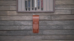 Leather Flap Pen Case for Two Pens - Crazy Horse Navy Blue