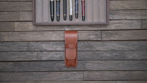 Leather Flap Pen Case for Two Pens - Crazy Horse Smoky