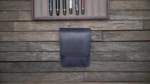 Leather Flap Pen Case for Five Pens - Crazy Horse Forest Green
