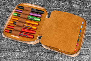 Galen Leather Co. Zippered Collector Pen Case for 14 Kawecos- Crazy Ho