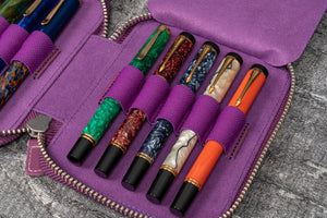 Leather Zippered 10 Slots Pen Case - Purple