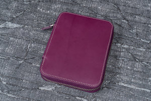 Leather Zippered 10 Slots Pen Case - Purple