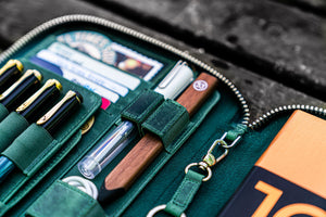 Leather Zippered A5 Leuchtturm1917 Notebook Folio - Crazy Horse Forest Green-Galen Leather