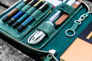 Leather Zippered A5 Leuchtturm1917 Notebook Folio - Crazy Horse Forest Green-Galen Leather