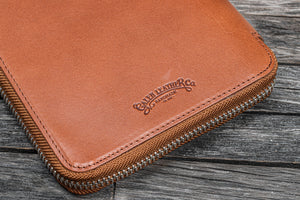 Handmade Brown Leather Zippered B6 / B6 Slim Planner & Notebook Folio - Galen Leather Logo