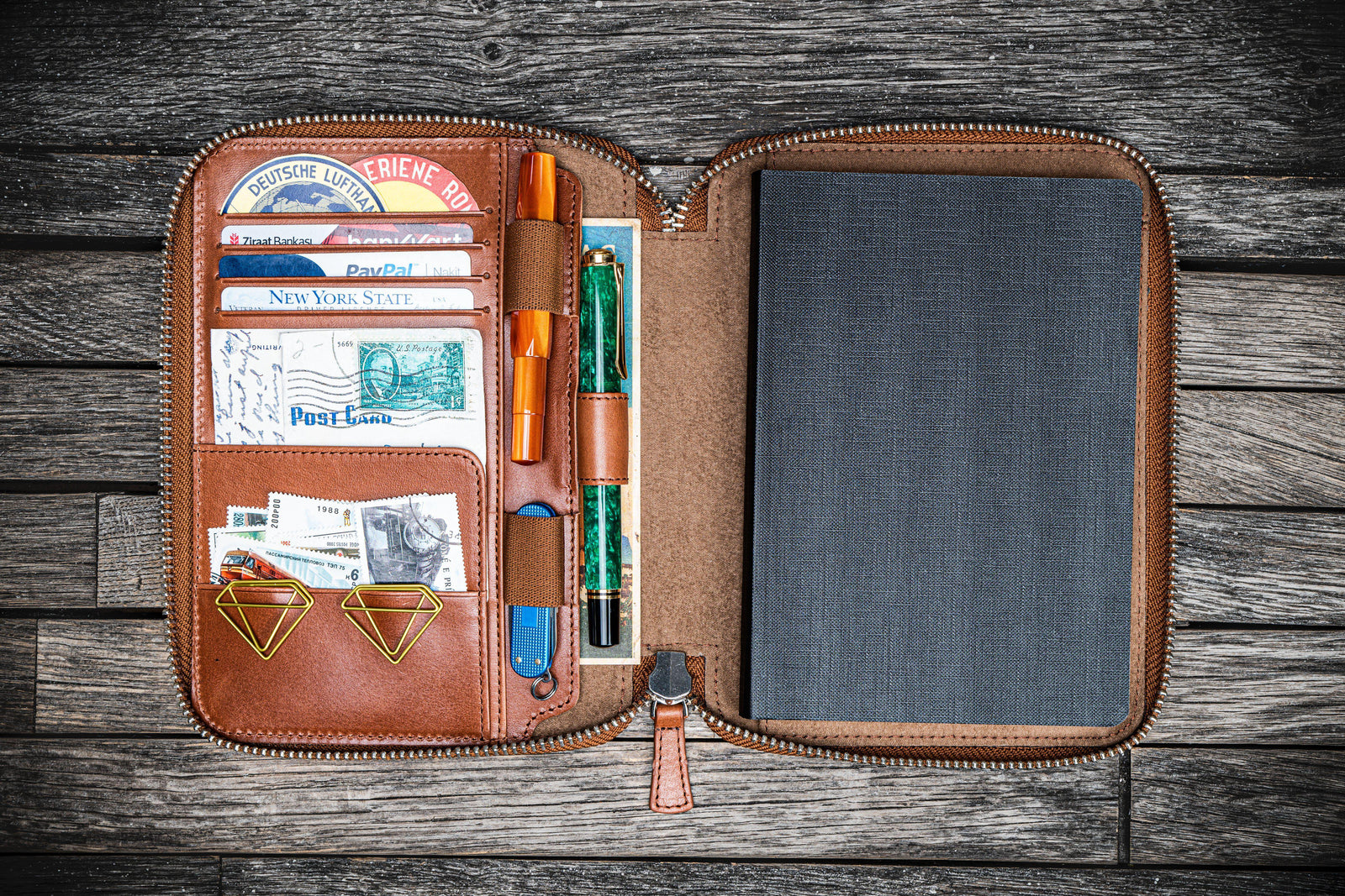 Handmade Brown Leather Zippered B6 / B6 Slim Planner & Notebook Folio - Galen Leather