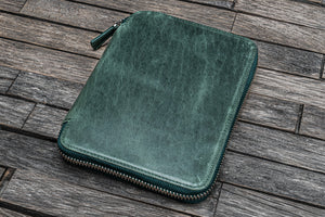 Handmade Crazy Horse Forest Green Leather Zippered B6 / B6 Slim Planner & Notebook Folio - Galen Leather
