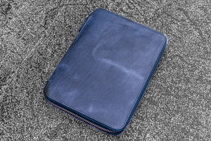 Leather Zippered Hobonichi Cousin A5 Planner Folio - Crazy Horse Navy Blue-Galen Leather