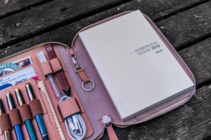 Leather Zippered Hobonichi Cousin A5 Planner Folio - Undyed Leather-Galen Leather