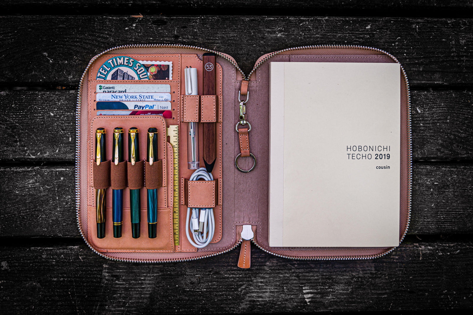 Leather Zippered Hobonichi Cousin A5 Planner Folio - Undyed Leather-Galen Leather