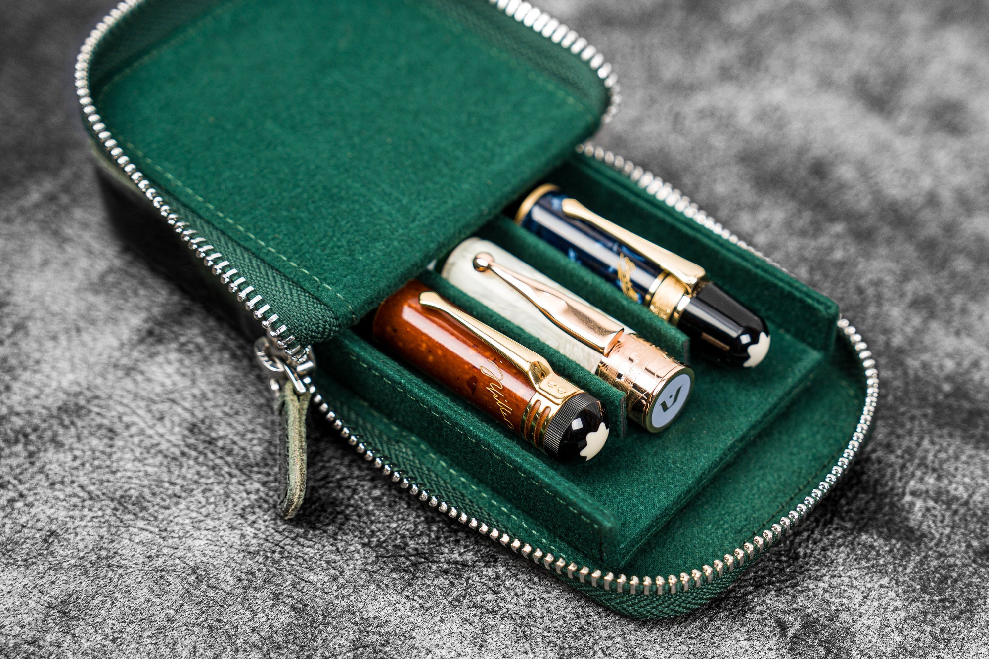 Leather Zippered Magnum Opus 3 Slots Hard Pen Case with Removable Pen ...