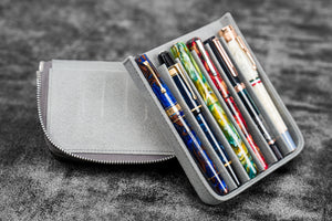 Leather Zippered Magnum Opus 6 Slots Hard Pen Case with Removable Pen Tray - Crazy Horse Smoky