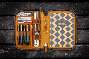 Leather Zippered Rhodia A5 Notebook & iPad Mini Folio - Crazy Horse Brown-Galen Leather