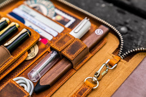 Leather Zippered Rhodia A5 Notebook & iPad Mini Folio - Crazy Horse Brown-Galen Leather