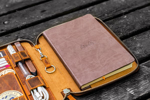 Leather Zippered Rhodia A5 Notebook & iPad Mini Folio - Crazy Horse Brown-Galen Leather