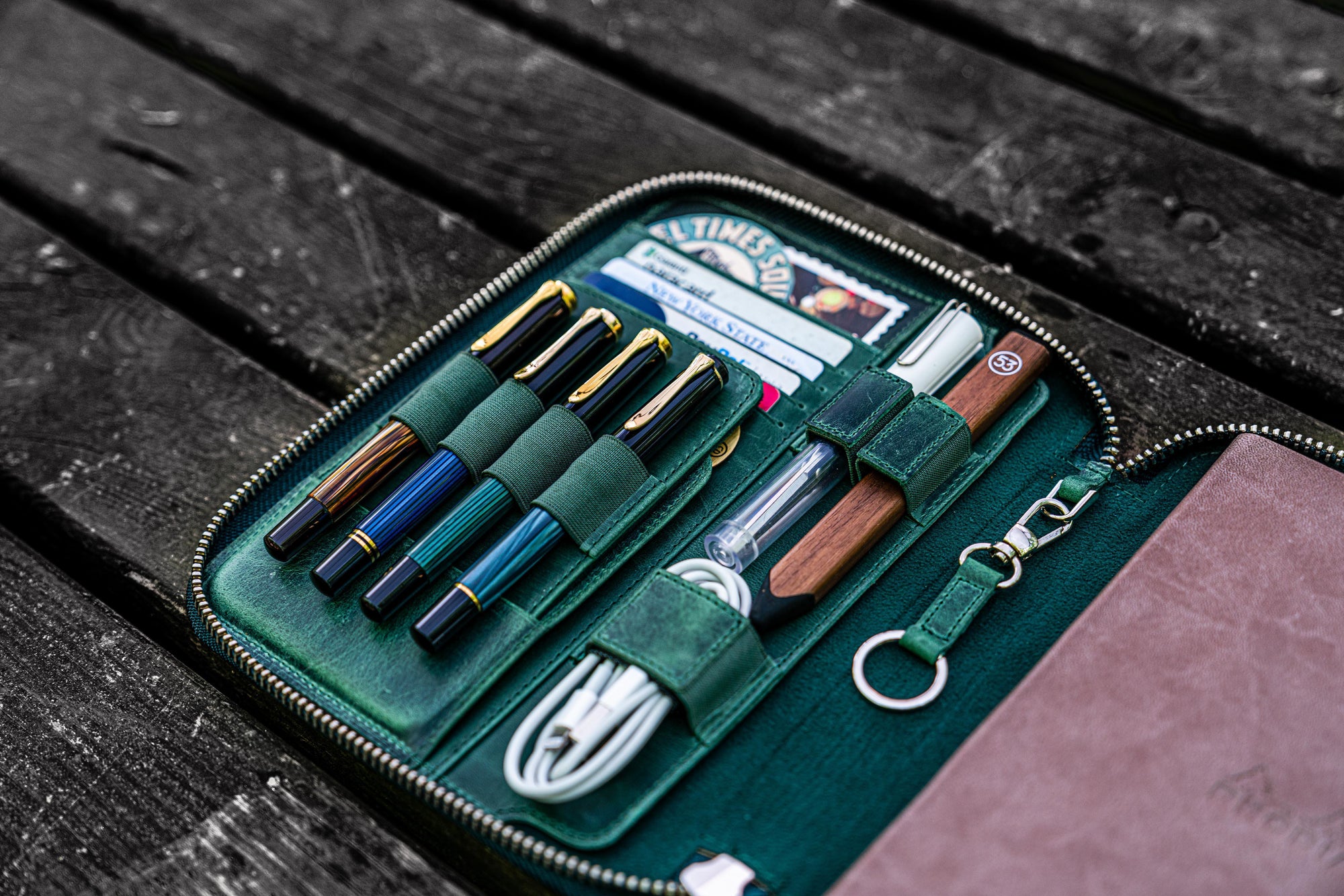 Leather Rhodia A5 Notebook & iPad Cover - Crazy Horse Forest Green