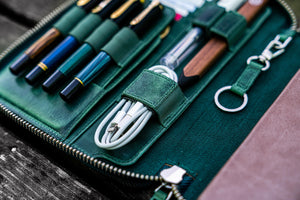 Leather Zippered Rhodia A5 Notebook & iPad Mini Folio - Crazy Horse Forest Green-Galen Leather