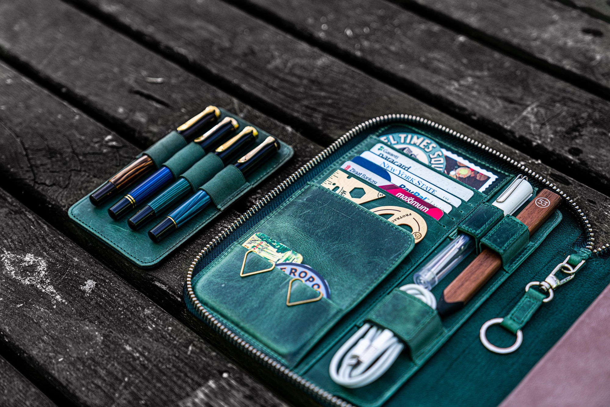 Leather Rhodia A5 Notebook & iPad Cover - Crazy Horse Forest Green