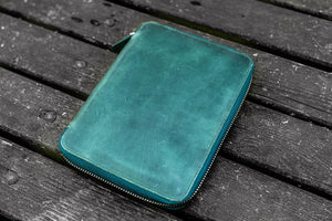 Leather Zippered Rhodia A5 Notebook & iPad Mini Folio - Crazy Horse Forest Green-Galen Leather